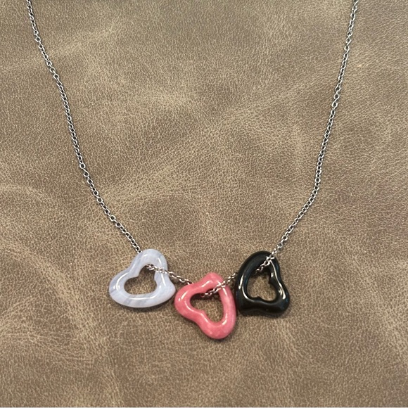 Tiffany & Co. Elsa Peretti Necklace with 3 Gemstone Open Hearts - Picture 9 of 10